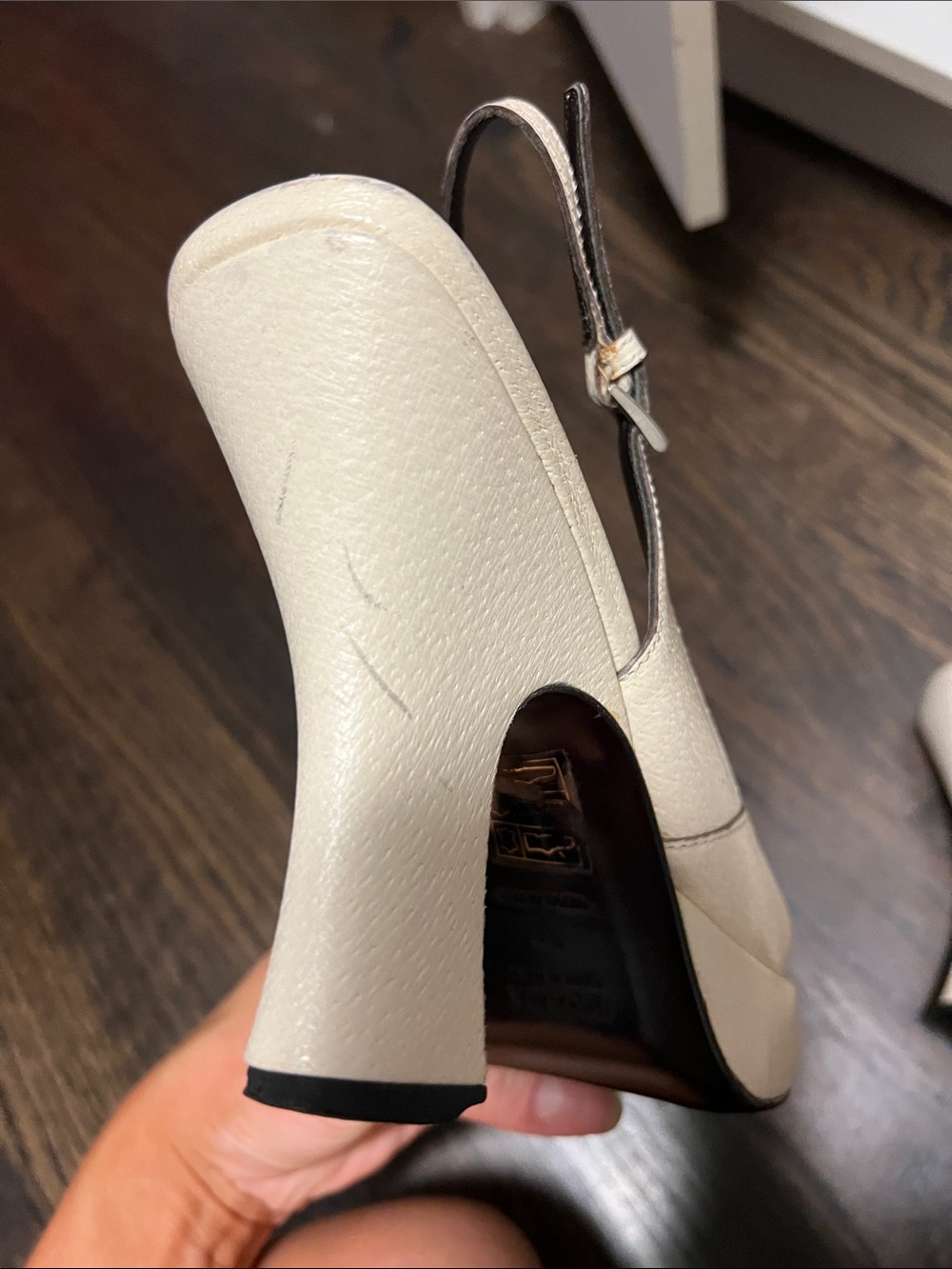 Prada Cream Leather Slingback Heels with Buckle - Picture 7 of 8
